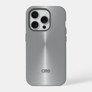 Metallic Silver Gray Texture Stainless Steel Look iPhone 15 Pro Case