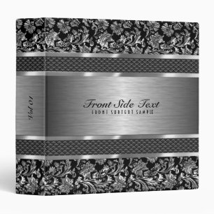 Metallic Silver Gray Vintage Floral Damasks 2 3 Ring Binder