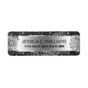 Metallic Silver Gray With Black & White Lace Label