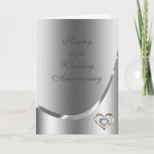 Metallic Silver Gray With Diamonds Heart Card