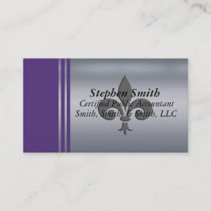Metallic Silver, Grey And Purple Personalized Business Card