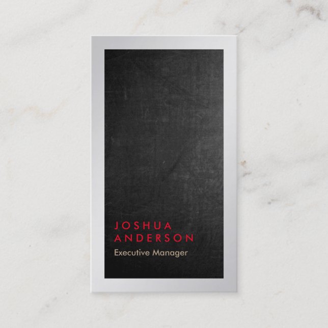 Metallic silver grey chalkboard chic professional business card (Front)