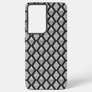 Metallic Silver Harlequin and Glitter Print Samsung Galaxy S21+ Case