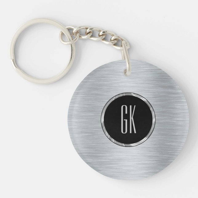 Metallic Silver Image Brushed Aluminum Look Keychain (Front)