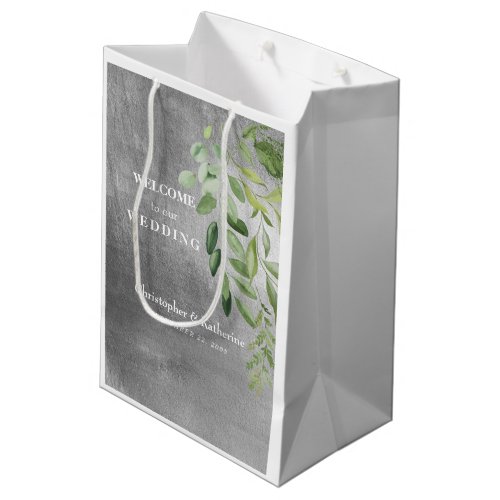 Metallic Silver Image Custom Wedding Welcome  Medi Medium Gift Bag