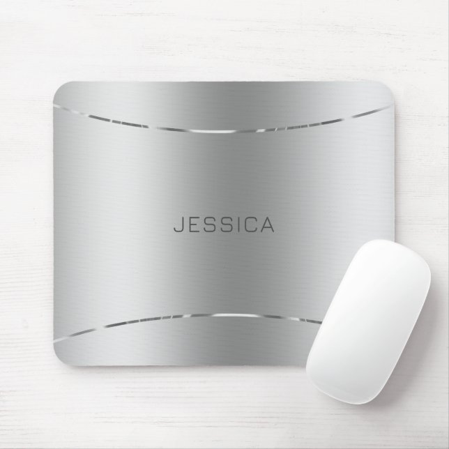 Metallic Silver Look Background Monogramed Mouse Pad (With Mouse)