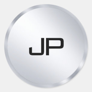 Metallic Silver Look Mono gram Elegant Template Classic Round Sticker