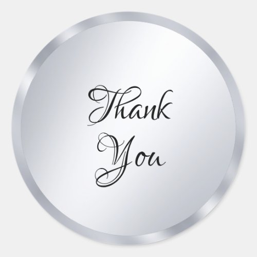 Metallic Silver Look Thank You Text Template Classic Round Sticker