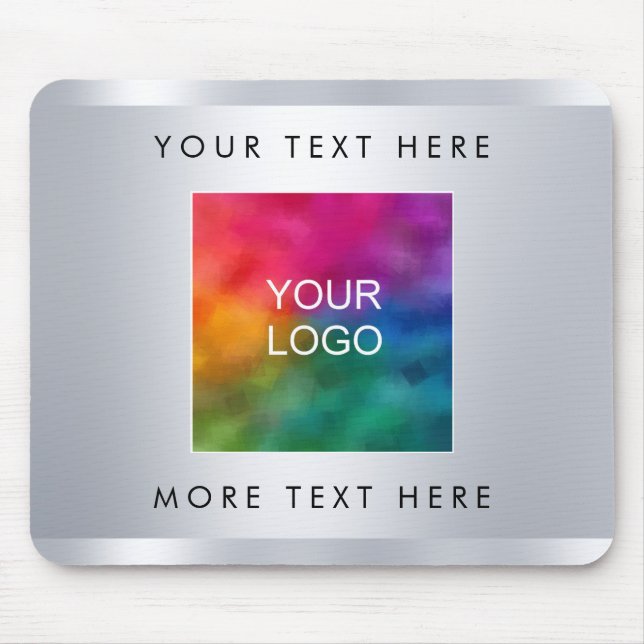 Metallic Silver Look Upload Your Business Logo to Mouse Pad (Front)