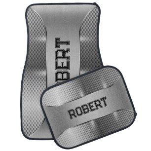Metallic Silver Masculine Geometric Design Car Floor Mat