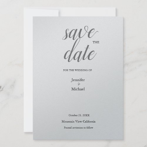 Metallic Silver Minimalist Classical Trendy Save The Date