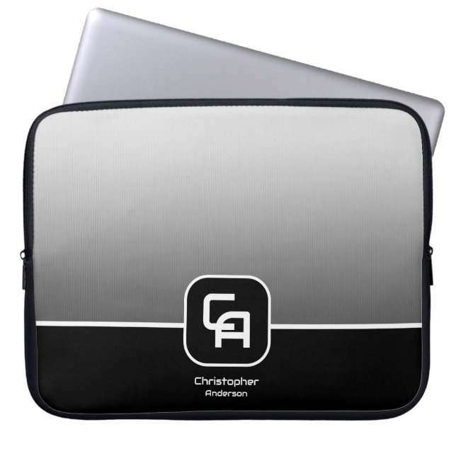 Metallic Silver Monogram  Laptop Sleeve (Front)