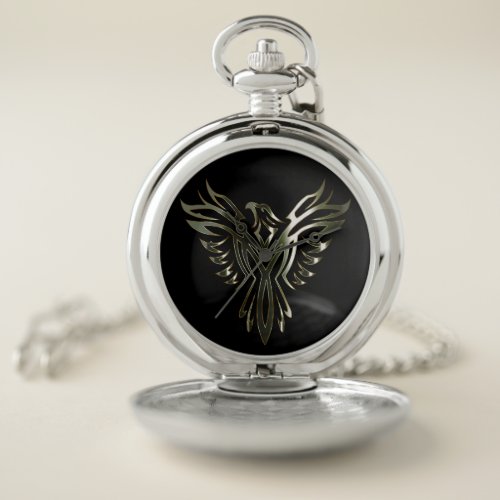 Metallic Silver Phoenix Pocket Watch