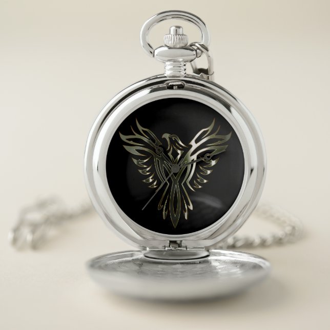 Metallic Silver Phoenix Pocket Watch (Inside)