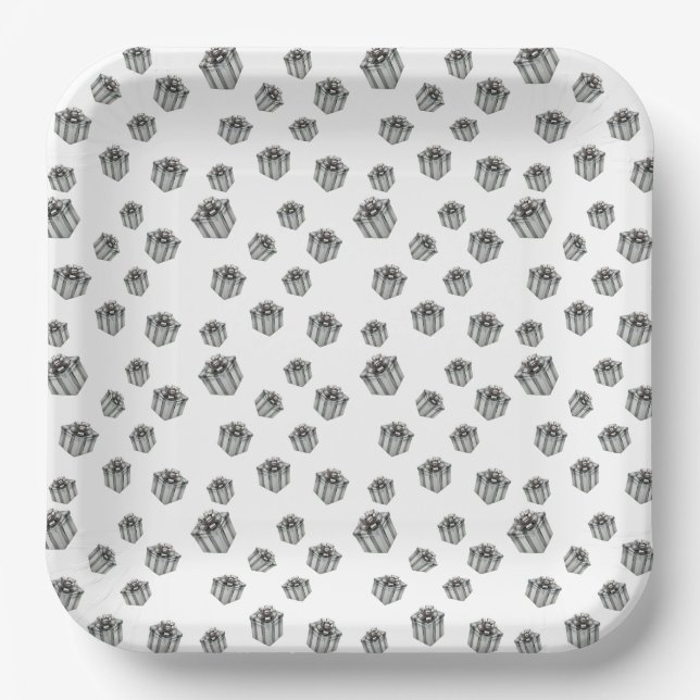 Metallic Silver Presents Premium Party Celebration Paper Plates (Front)