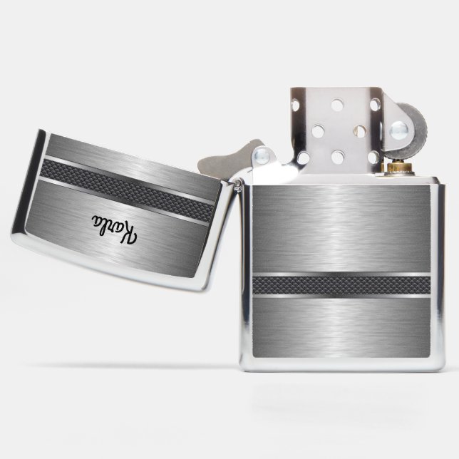 Metallic Silver Print Geometric Design Zippo Lighter (Opened)