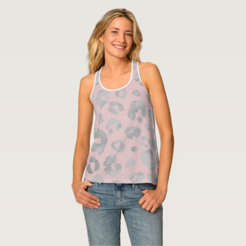 Metallic Silver  Rose Pink Cheetah Capri  Tank Top