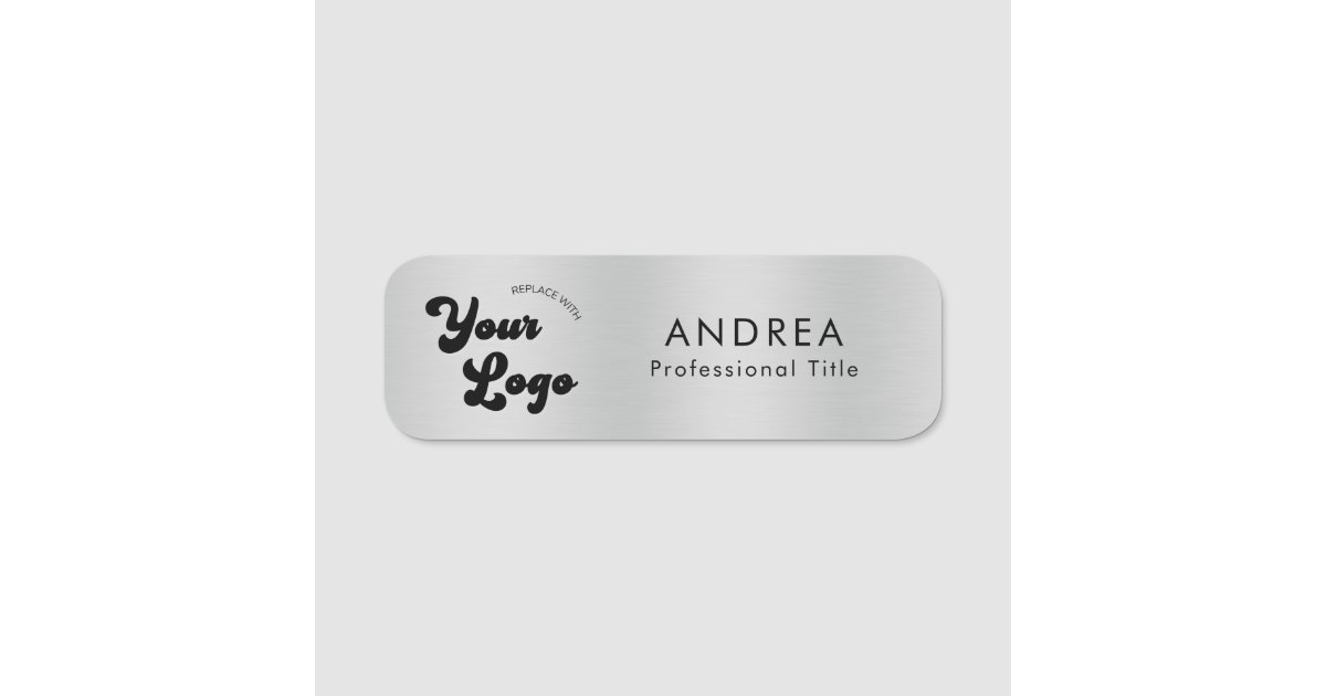 Metallic Silver Safety Pin Name Custom Modern Logo Name Tag Zazzle