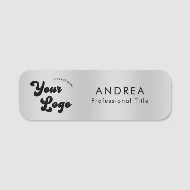 Metallic Silver Safety Pin Name Custom Modern Logo Name Tag Zazzle