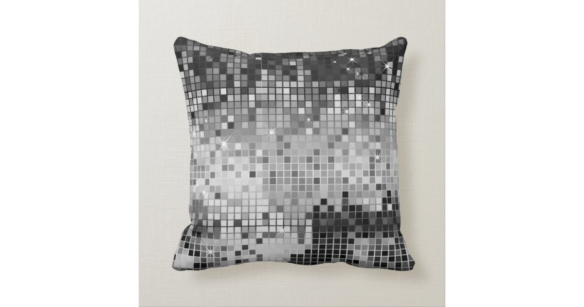 Metallic Silver Sequins Glitter Abstract Pixel Art Throw Pillow