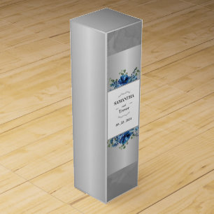 Metallic Silver Serenity: A Blue Floral Affair Wine Box