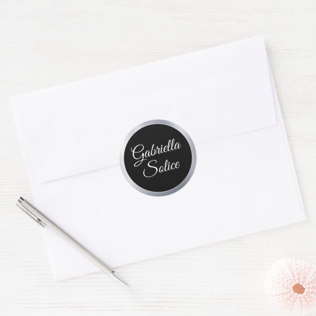 Metallic Silver Shine Custom Monogram Stickers (Envelope)