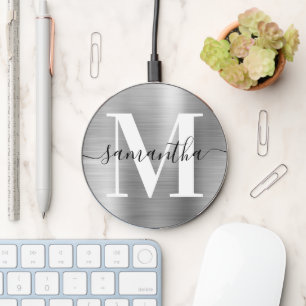 Metallic Silver Signature Monogram Wireless Charger