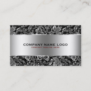 Metallic Silver Stainless Steel & Floral Damasks Business Card