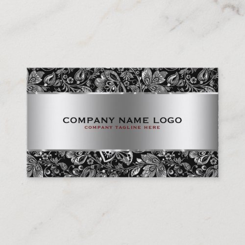 Metallic Silver Stainless Steel  Floral Damasks Business Card