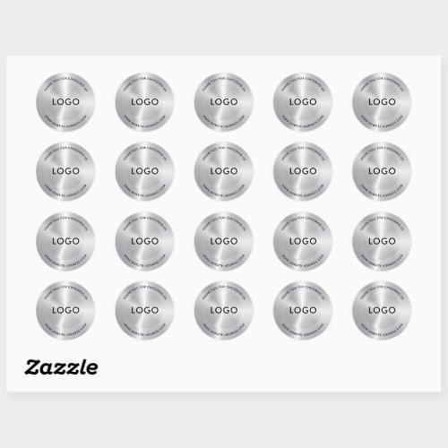 Metallic Silver Stainless Steel Look Classic Round Sticker