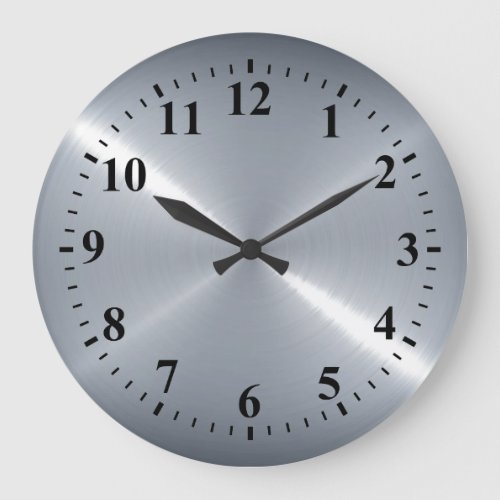 Metallic Silver Stainless Steel Metal Large Clock
