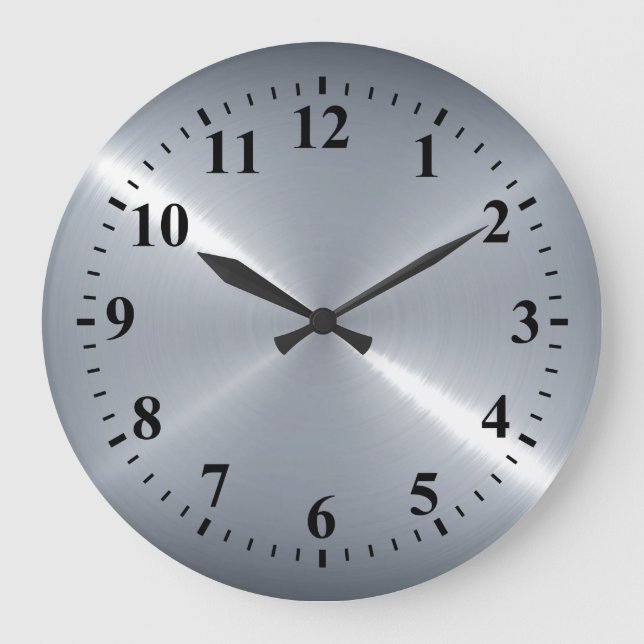 Metallic Silver Stainless Steel Metal Large Clock (Front)