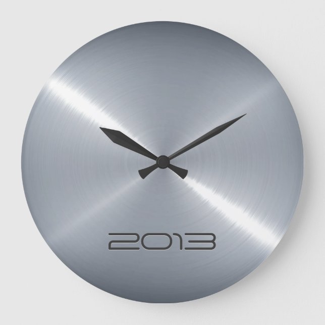 Metallic Silver Stainless Steel Metal Large Clock (Front)