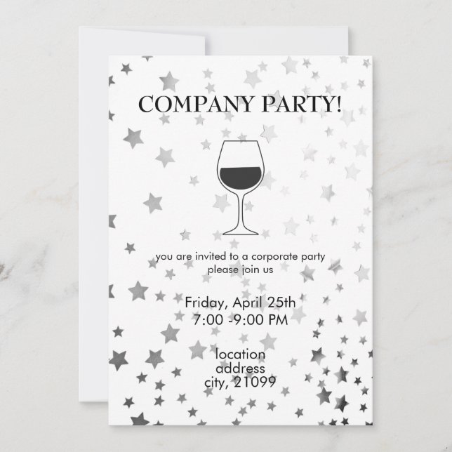 Metallic Silver Stars Invitation (Front)