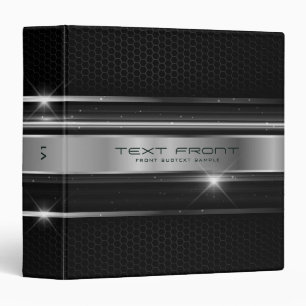 Metallic silver stripes black background 3 ring binder