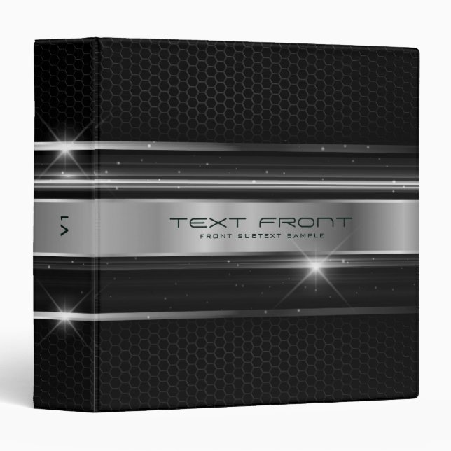 Metallic silver stripes black background 3 ring binder (Front/Spine)