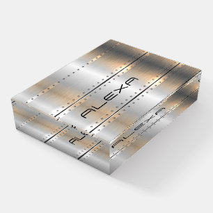 Metallic silver stripes geometric design paperweight