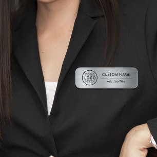Metallic Silver Style Pin or Magnetic Employee Name Tag