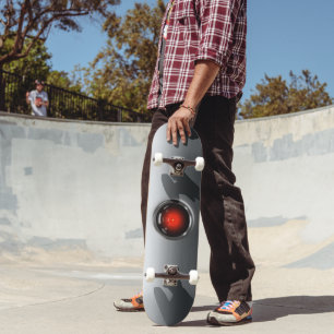 Metallic Silver Tech Skateboard with Red Accent