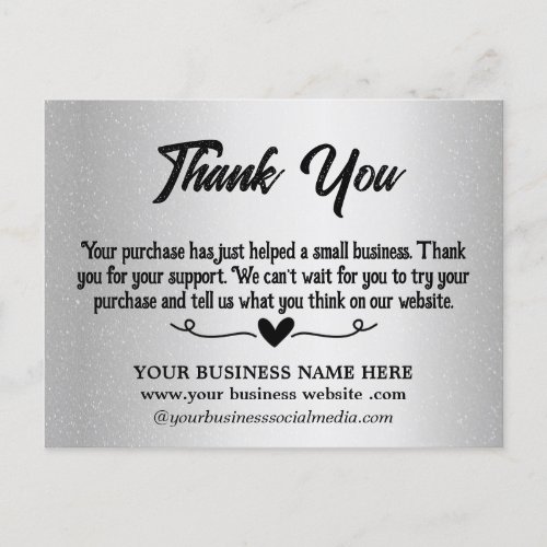 Metallic Silver Thank You Business Postcard