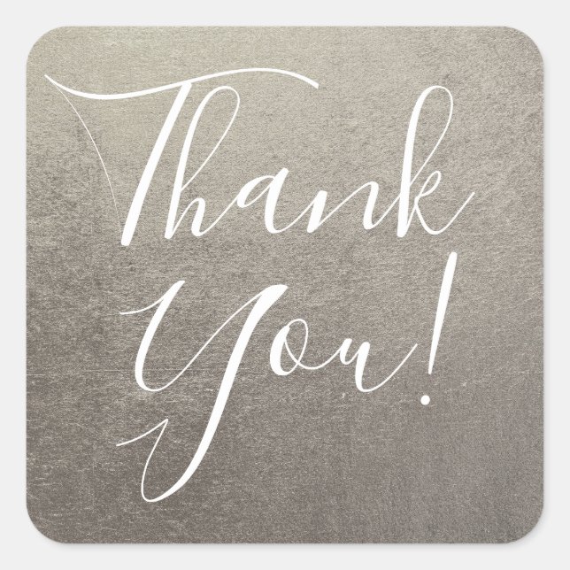 Metallic Silver Thank You Square Sticker (Front)