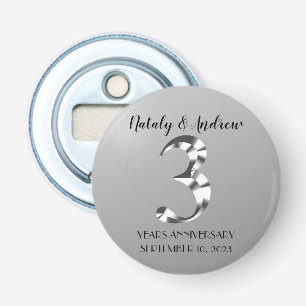 Metallic Silver Third Wedding Anniversary Bottle Opener