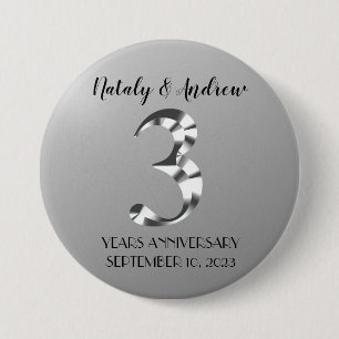Metallic Silver Third Wedding Anniversary Button