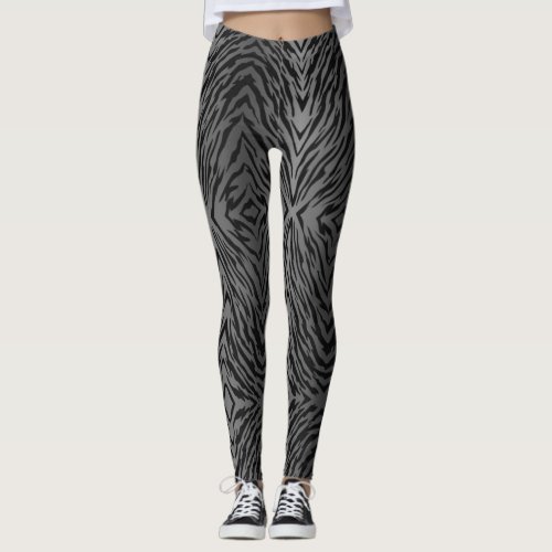 Metallic Silver Tiger Stripes Animal Print Leggings