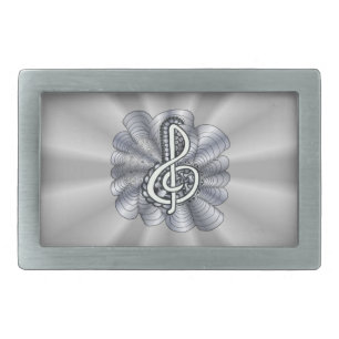 Metallic Silver Treble Clef Musical Art Rectangular Belt Buckle