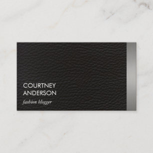 Metallic Silver Trim and Leather Business Card