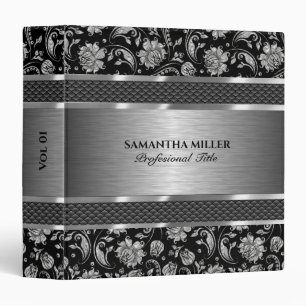 Metallic Silver Vintage Floral Damasks 3 Ring Binder