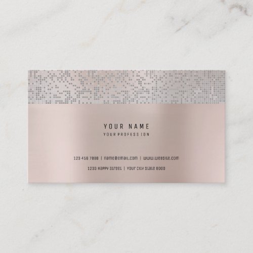 Metallic Silver Warm Pink Rose Powder Sequin Business Card