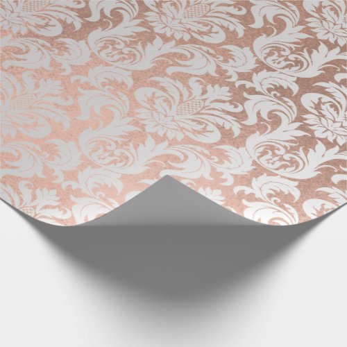 Metallic Skinny Rose Gold Coppe Gray Silver Damask Wrapping Paper