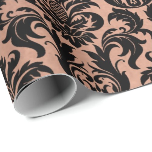 Metallic Skinny Rose Gold Copper Gray Black Damask Wrapping Paper